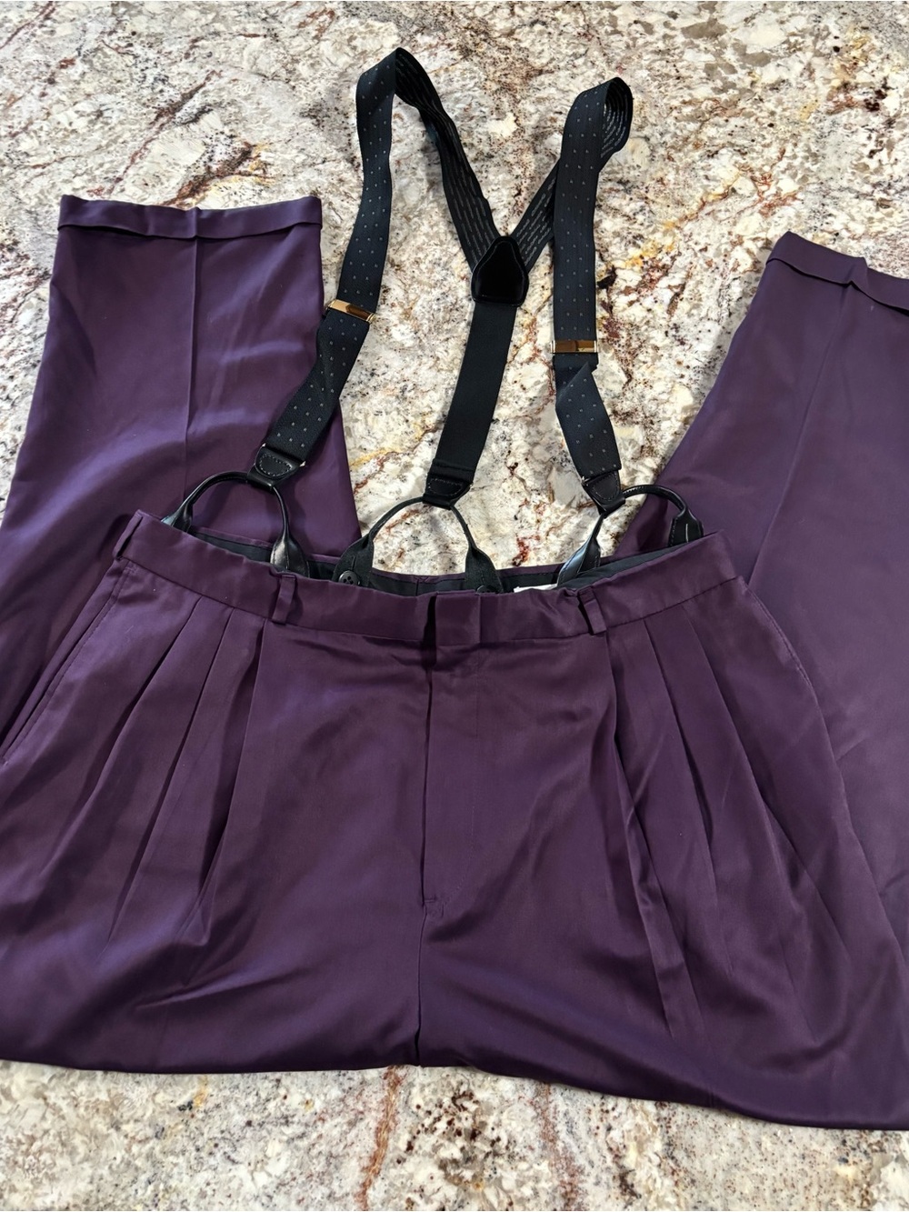 Bachrach Deep Purple Pleated Dress Pants with Black Suspenders
